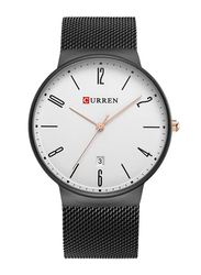 Curren Analog Watch for Men with Stainless Steel Band, Water Resistant, Black-White