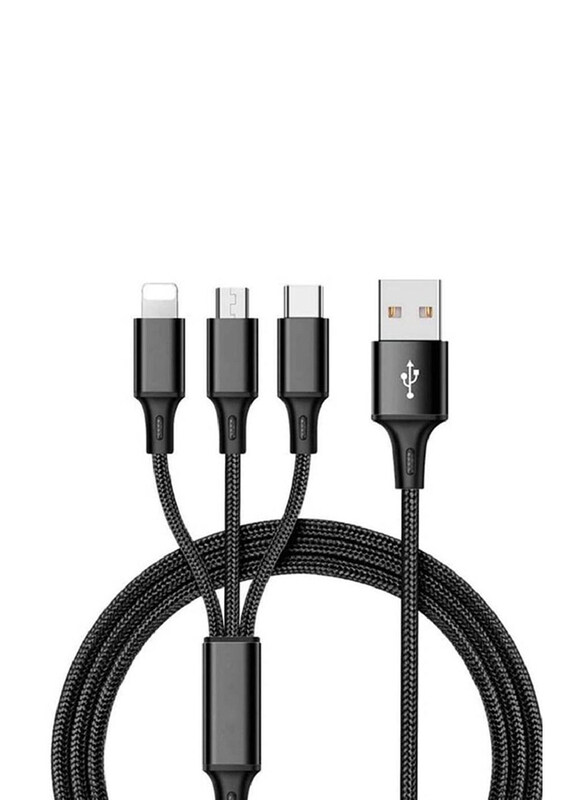 

Generic 3-in-1 Nylon Braided USB Charging Cable, Fast Charging USB Type A to Multiple Types for Smartphones/Tablets, Black