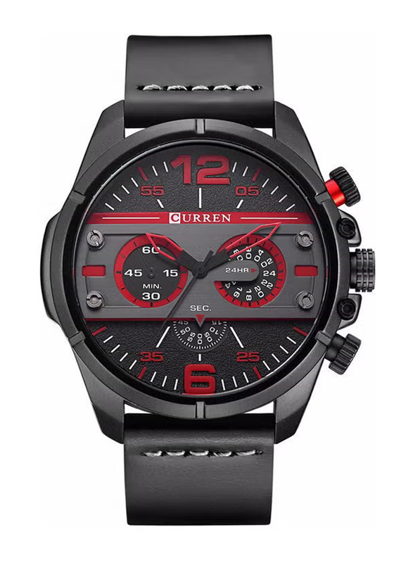 Curren Analog + Digital Stylish Wrist Watch for Men with Leather Band, Water Resistant, J3748B-KM, Black