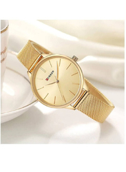 Curren Simple Elegant Analog Quartz Watch for Women with Stainless Steel Band, Water Resistant, Gold