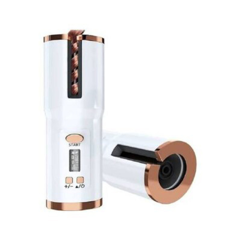 Rechargeable Automatic Hair Curler, White/Gold