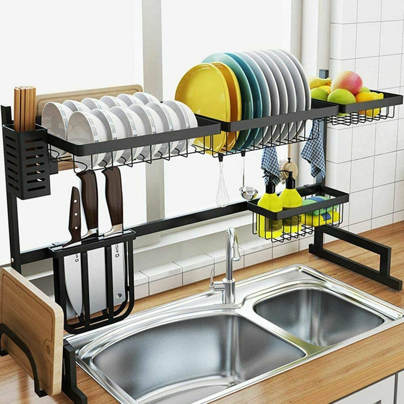 

Generic Over The Sink Stainless Steel Dish Drying Rack Drainer for Kitchen Storage, Large, Black