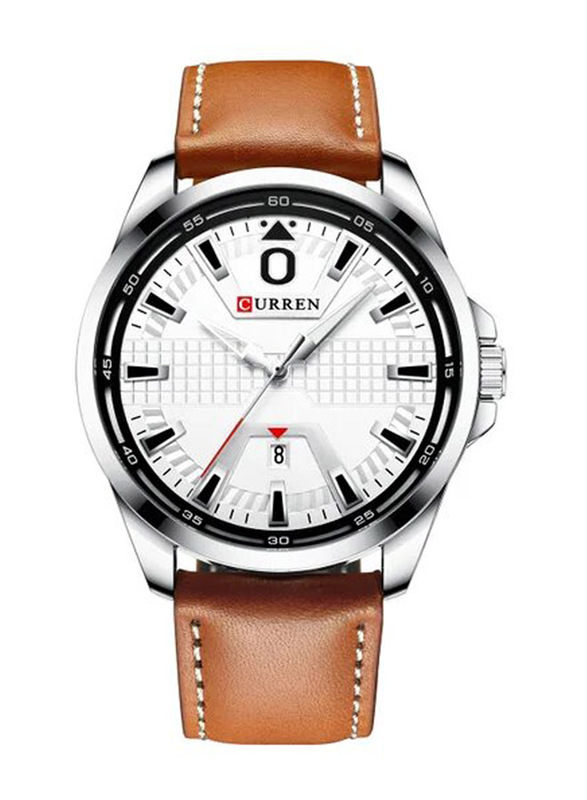 Curren Analog Watch for Men with Leather Band, Water Resistant, 8379, Orange/White