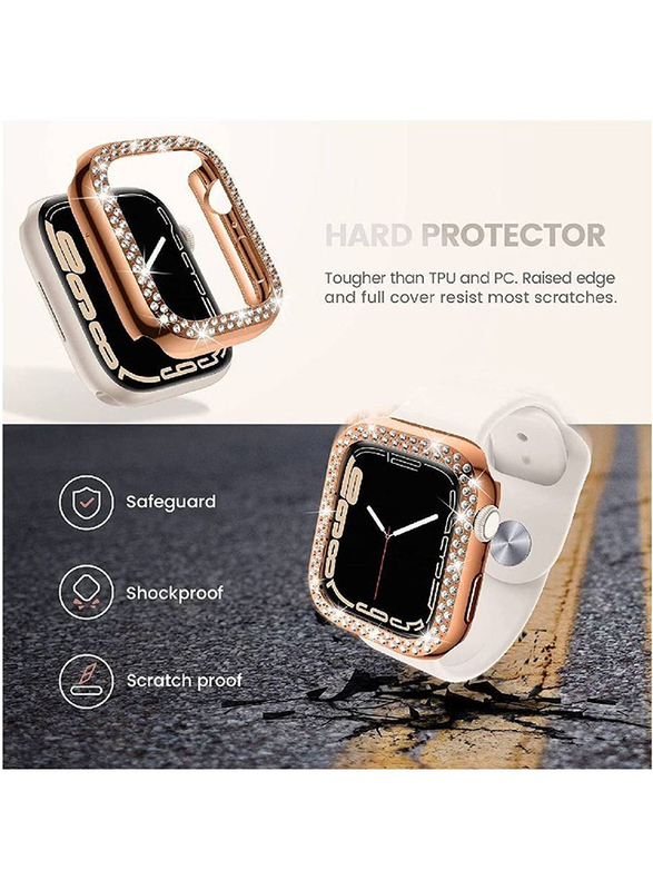 Protective PC Bling Crystal Diamond Frame Case Cover for Apple Watch Series 7 41mm, 2 Piece, Silver/Rose Gold