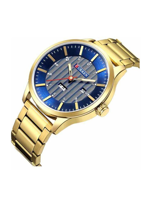 Curren Analog Watch for Men with Stainless Steel Band, Water Resistant, 8316, Gold-Blue