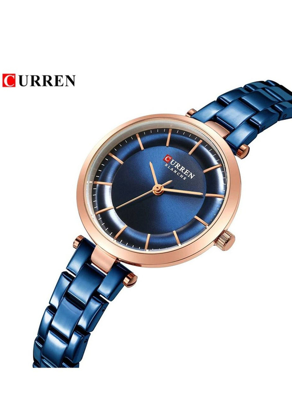 Curren Elegant Analog Watch for Women with Stainless Steel Band, Water Resistant, 9054, Blue
