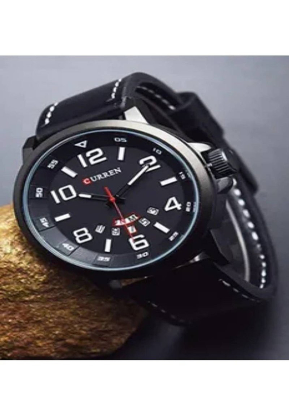 Curren Analog Watch for Men with Leather Band, Water Resistant, Black