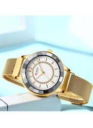 Curren Analog Watch for Women with Stainless Steel Band, Water Resistant, Gold-White