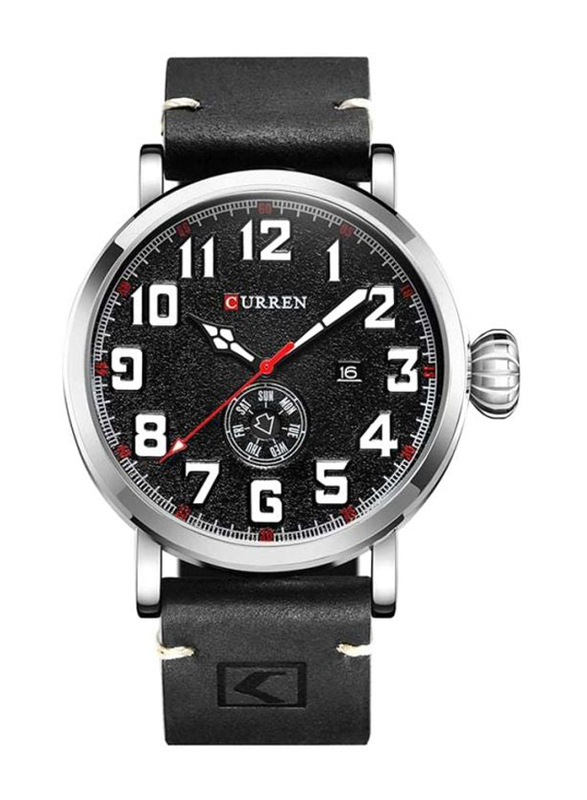 Curren Analog Watch for Men with Leather Band, M-8283-1, Black