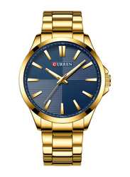 Curren Analog Watch for Men with Alloy Band, J3953G-BL-KM, Gold-Blue