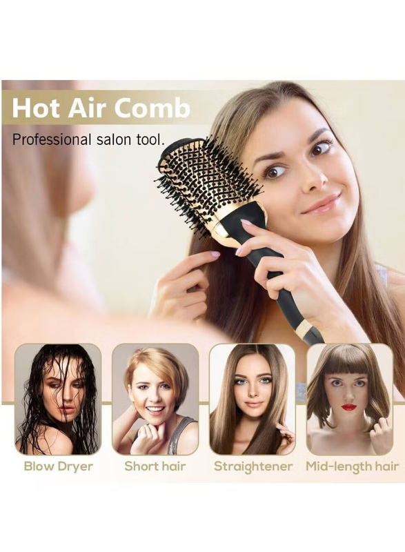 ICS One-Step Hair Dryer Brush for Styling & Frizz Control Negative Ionic Hot Air Brush, Black/Gold