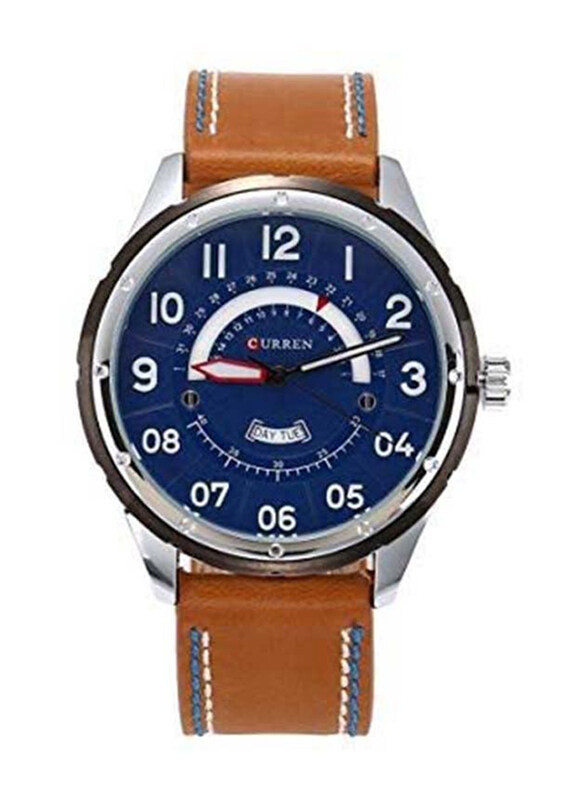

Curren Analog Watch for Men with Leather Band, Water Resistant, M-8267-3, Brown-Blue