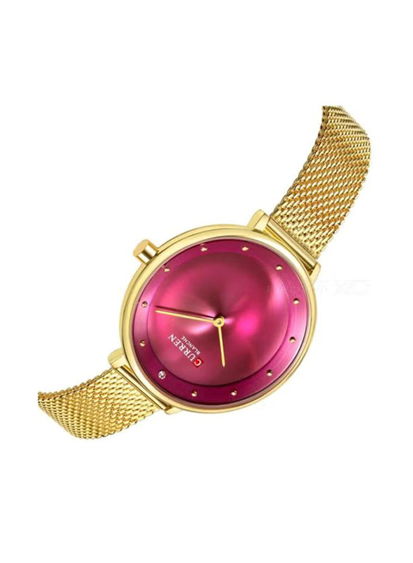 Curren Analog Quartz Wrist Watch for Women with Stainless Steel Band, Water Resistant, 9029, Gold-Purple