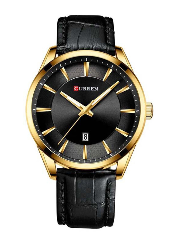 Curren Analog Watch for Men with Leather Band, M-8365-2, Black
