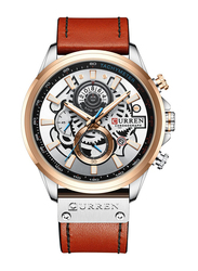 Curren Analog Watch for Unisex with Leather Band, Water Resistant and Chronograph, J4517RG-S-KM, Brown-Multicolour