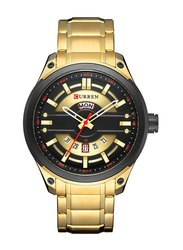 Curren Analog Watch for Men with Stainless Steel Band, J3635G-KM, Gold-Multicolour