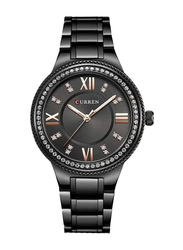 Curren Analog Watch for Women with Stainless Steel Band, Water Resistance, 9004, Black