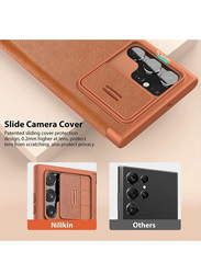 Nillkin Samsung Galaxy S22 Ultra Qin Series Leather Case with Slide Camera Protection Mobile Phone Case Cover, Brown