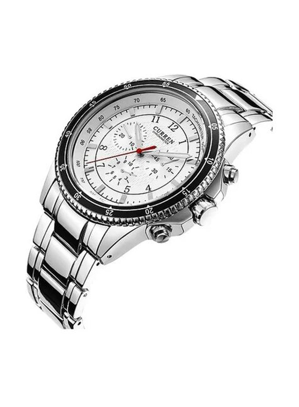 Curren Analog Watch for Men with Stainless Steel Band, Water Resistant and Chronograph, 8055, Silver/Silver
