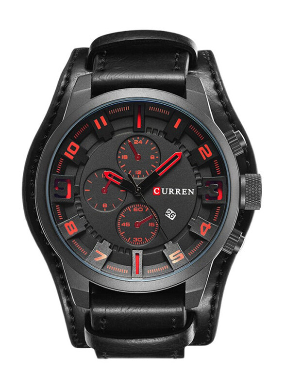 

Curren Analog + Digital Watch for Men with Leather Band, Water Resistant, Black-Black