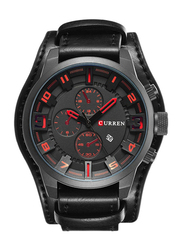 Curren Analog + Digital Watch for Men with Leather Band, Water Resistant, Black-Black