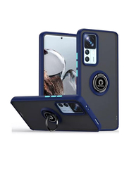Olliwon Xiaomi Mi 12T/12T Pro/K50 Ultra Protective Shockproof Metal Ring Holder Mount Matte Mobile Phone Back Case Cover, Blue