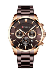 Curren Analog Watch for Men with Stainless Steel Band, Water Resistant and Chronograph, 8358, Brown/Brown