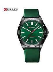 Curren 2023 Quartz Analog Watch for Men with Silicone Band, Water Resistant, Green