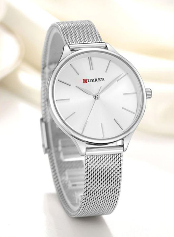 Curren Analog Watch for Women with Alloy Band and Water Resistant, 9024, Silver-White