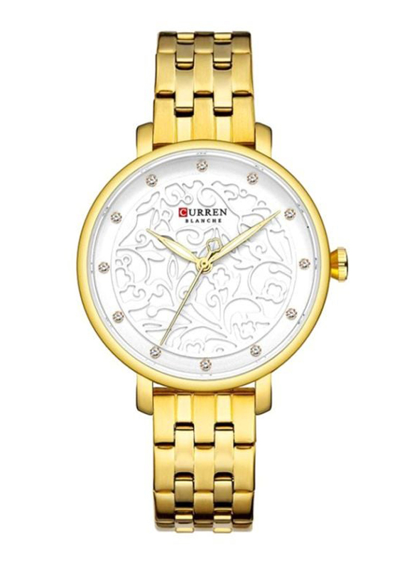 Curren Analog Watch for Women with Stainless Steel Band, Water Resistant, 4341, Gold-White