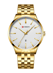 Curren Analog Watch for Men with Stainless Steel Band, Water Resistant, 8364-4, Gold-White