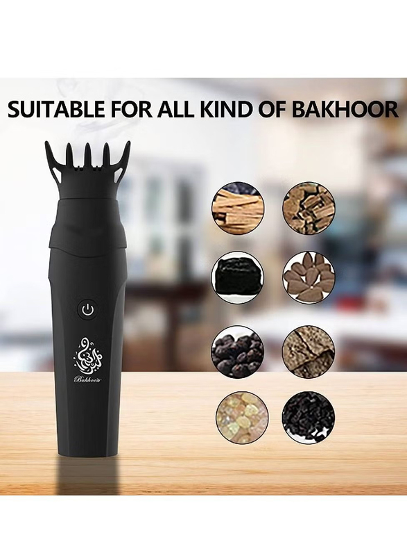 Rechargeable Portable Mini USB Electric Comb Bakhoor Incense Burner Arabic Aroma Diffuser, Black