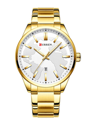 Curren Analog Watch for Men with Stainless Steel Band, Water Resistance, 8366-3, Gold-White