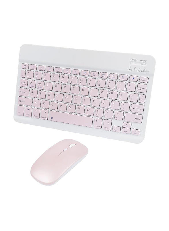 Gennext Ultra-Slim Rechargeable Portable Wireless  Bluetooth English Keyboard and Mouse Combo, Pink
