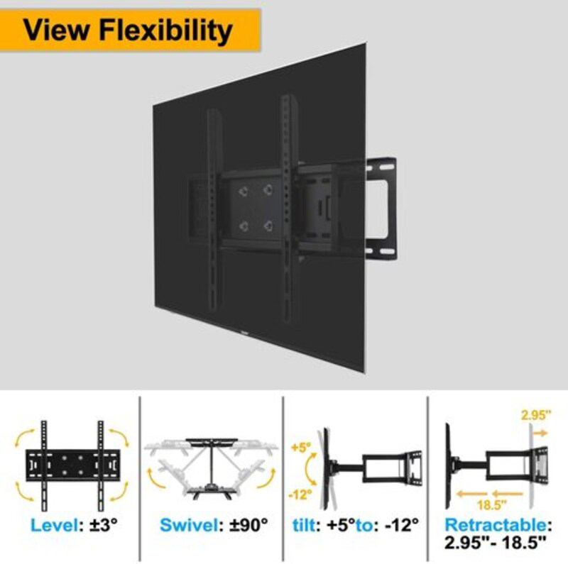 Skill Tech Corner TV Wall Mount Bracket Tilt Swivel Full Motion Articulating Arm for 32-70 Inch TVs, Black