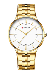 Curren Analog Watch for Men with Stainless Steel Band, Water Resistant, 8321, Gold-White