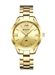 Curren Analog Wrist Watch for Women with Stainless Steel Band, WT-CU-9007-GO#D2, Gold-Gold