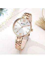 Curren Analog Watch for Women with Stainless Steel Band, Water Resistant, Rose Gold-Silver