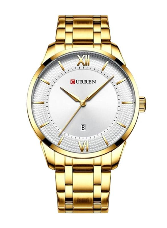 Curren Analog Watch for Men Stainless Steel Band, Water Resistant, 8356, Gold-Silver