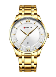 Curren Analog Watch for Men Stainless Steel Band, Water Resistant, 8356, Gold-Silver