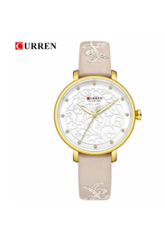 Curren Analog Watch for Women with Leather Band, Water Resistant, J4341BE, Pink-White