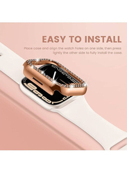 Protective PC Bling Crystal Diamond Frame Case Cover for Apple Watch Series 7 41mm, 2 Piece, Silver/Rose Gold