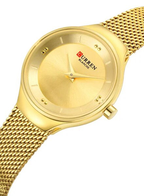 Curren Analog Watch for Women with Stainless Steel Band, Water Resistant, 9028, Gold/Gold