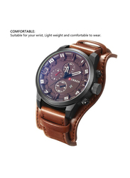 Curren Analog Watch for Men with Leather Band, Water Resistant and Chronograph, 8225, Brown-Black