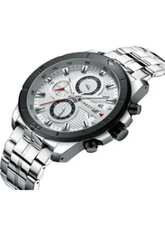 Curren Analog Watch for Men with Stainless Steel Band, Water Resistant and Chronograph, 8337, Silver-White