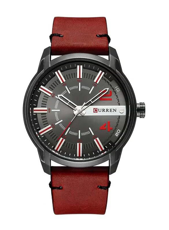 Curren Analog Watch for Men with Leather Band, M-8306-2, Red-Black