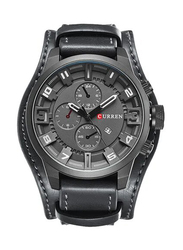 Curren Analog Watch for Men with Leather Band, Water Resistant, J-811, Black