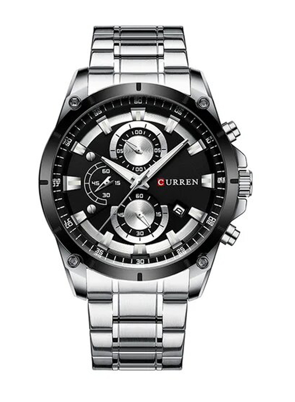 

Curren Analog Watch for Men with Stainless Steel Band, Water Resistant and Chronograph, J4271BW, Silver/Black