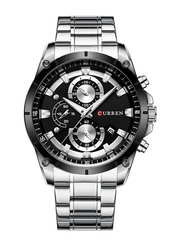 Curren Analog Watch for Men with Stainless Steel Band, Water Resistant and Chronograph, J4271BW, Silver/Black