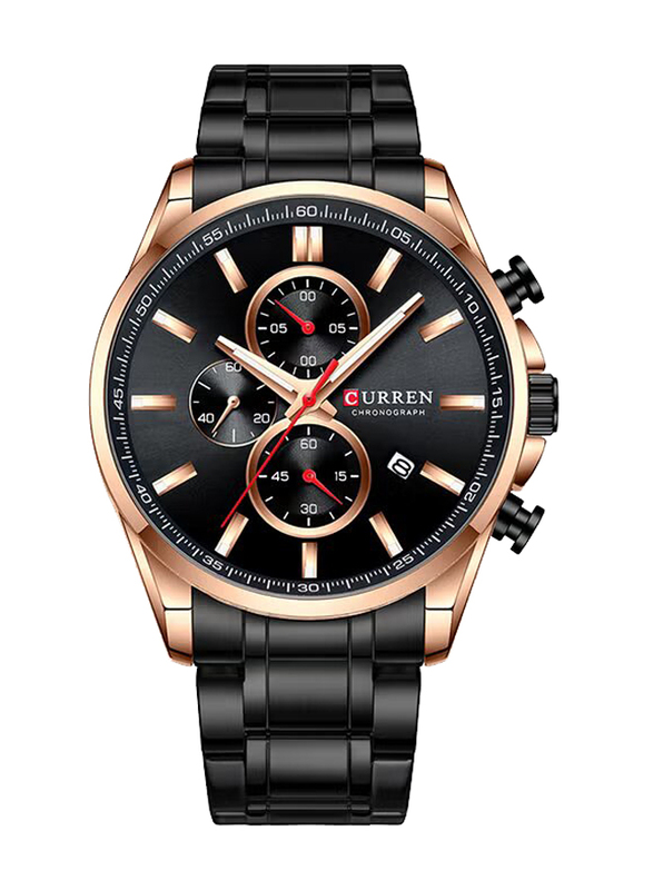 Curren Analog Quartz Fashion Exquisite Watch for Men with Stainless Steel Band, Water Resistant and Chronograph, J4224B, Black